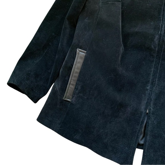 Danier Canada Genuine Suede Leather Pocketed Zip Coat Jacket Black Size M - Picture 4 of 7